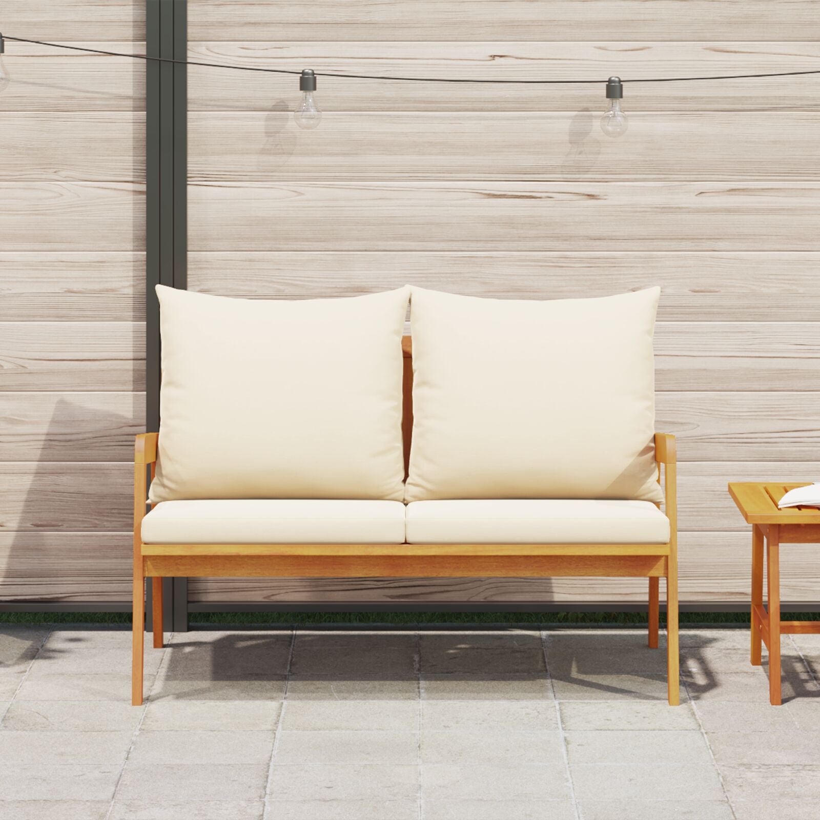 Tuin Met Kussens 115X65X71 Cm Massief Acaciahout Crème Wit Bank