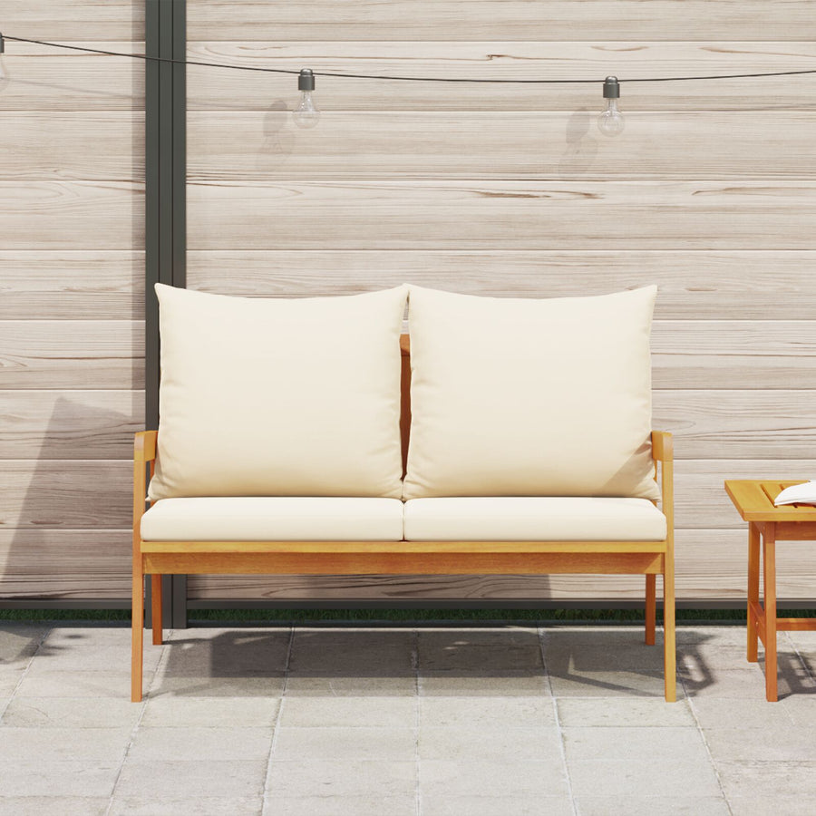 Tuin Met Kussens 115X65X71 Cm Massief Acaciahout Crème Wit Bank