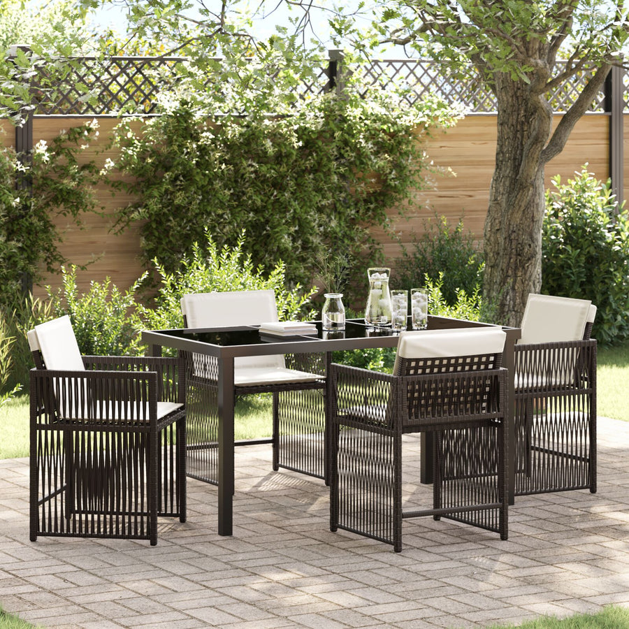 5-Delige Tuin Eettafelset Met Kussens Bruin Poly Rattan