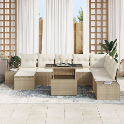 Tuin Sofa Set Set Van 9 Beige, Bruin Poly Rattan, Stoffen Kussens