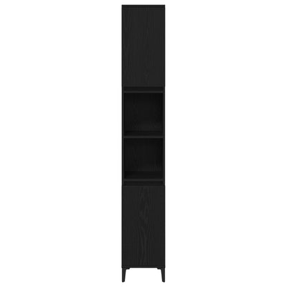 Badkamerkast Zwart Eiken 30X30X190 Cm Bewerkt Hout