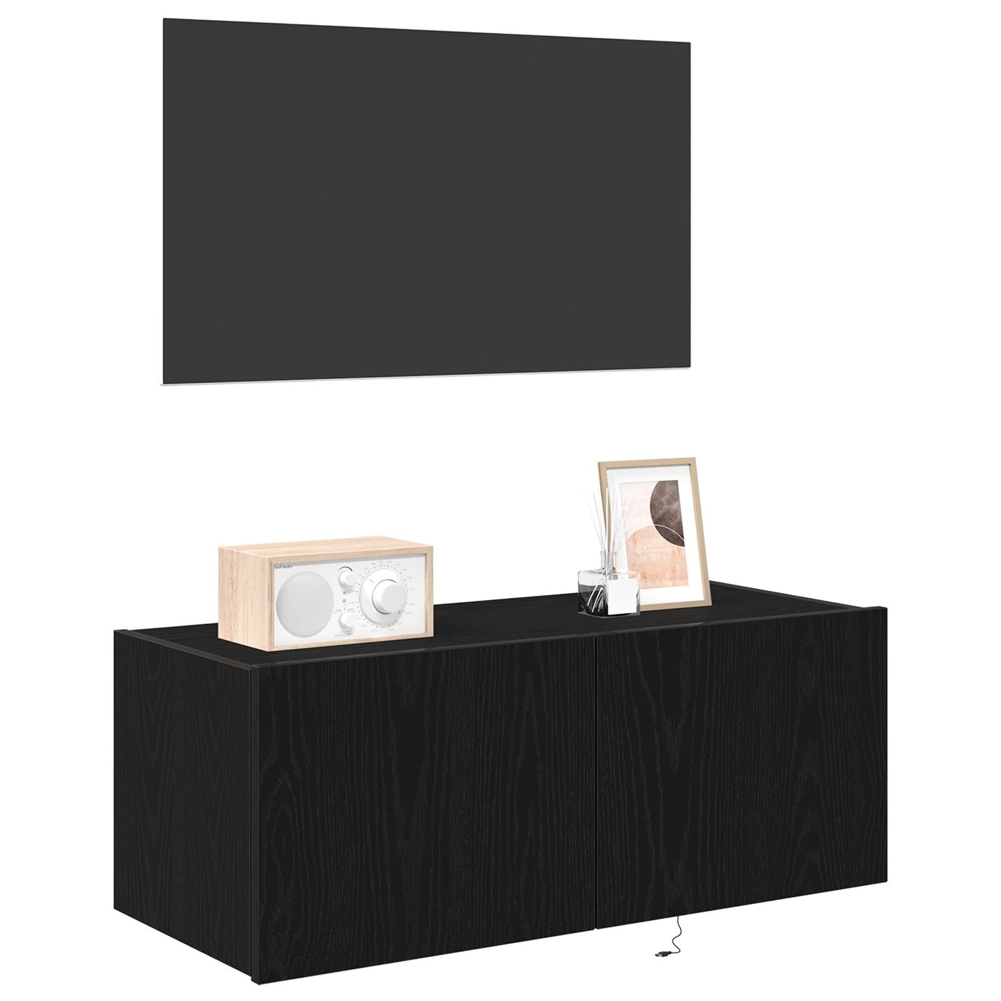 Tv Wandkast Met Led-Verlichting Zwart Eiken 80X35X31 Cm