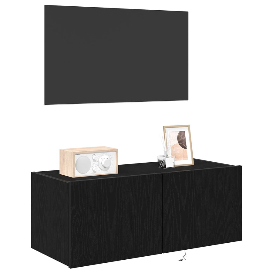 Tv Wandkast Met Led-Verlichting Zwart Eiken 80X35X31 Cm