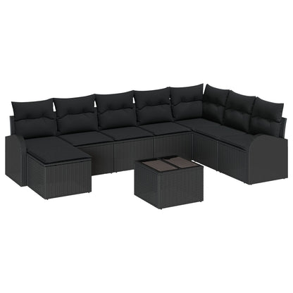 9-delige tuinsofa set met kussens beige poly rattan