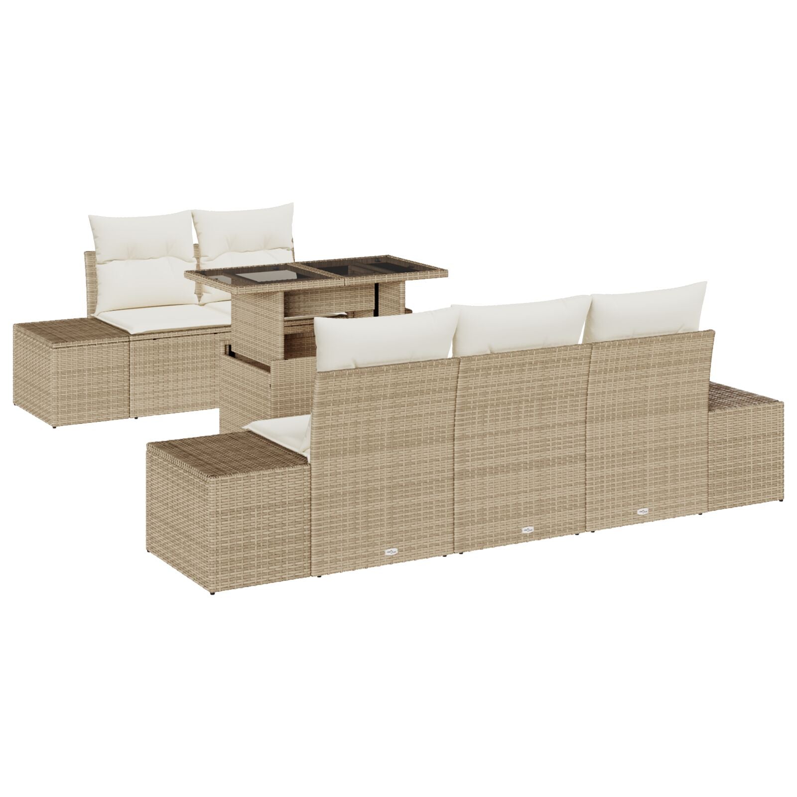 6-Delige Tuin Sofa Set Met Kussens Beige Poly Rattan