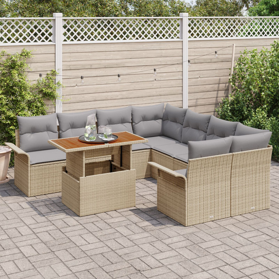 9-Delige Tuin Sofa Set Met Kussens Beige Poly Rattan Acacia