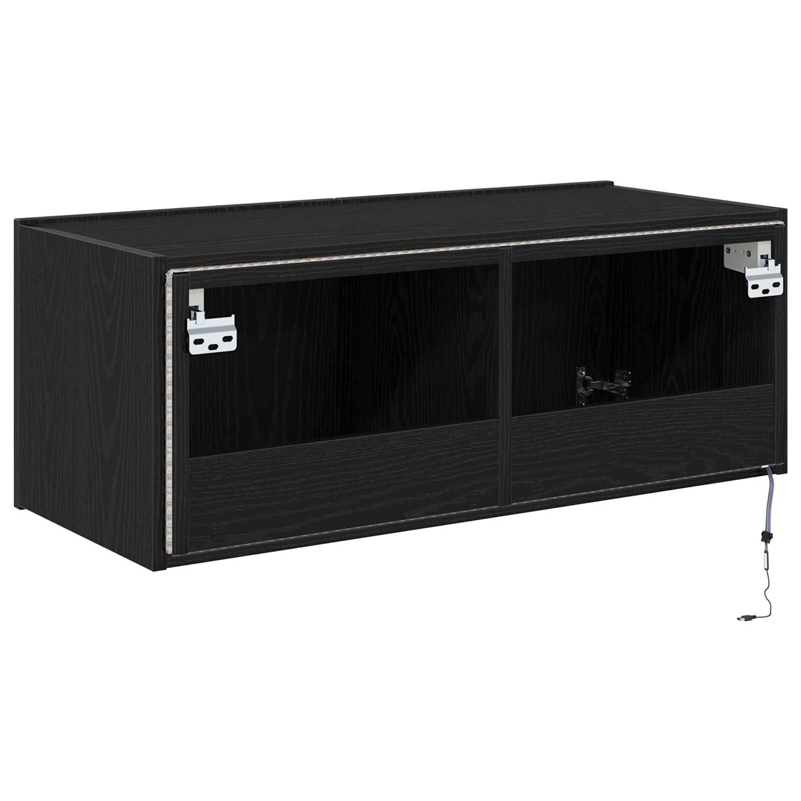 Tv Wandkast Met Led-Verlichting Zwart Eiken 80X35X31 Cm