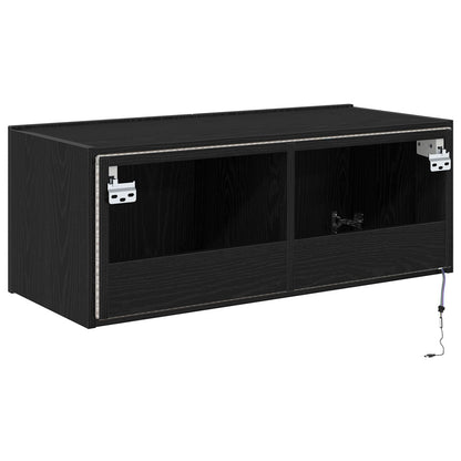 Tv Wandkast Met Led-Verlichting Zwart Eiken 80X35X31 Cm