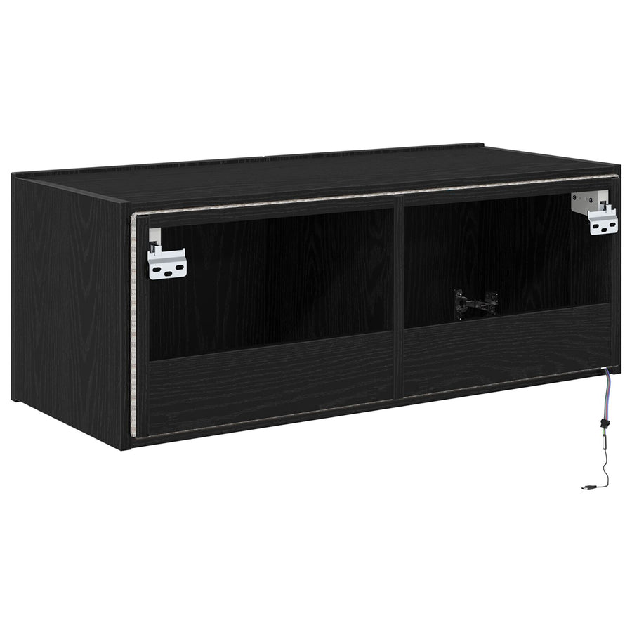Tv Wandkast Met Led-Verlichting Zwart Eiken 80X35X31 Cm