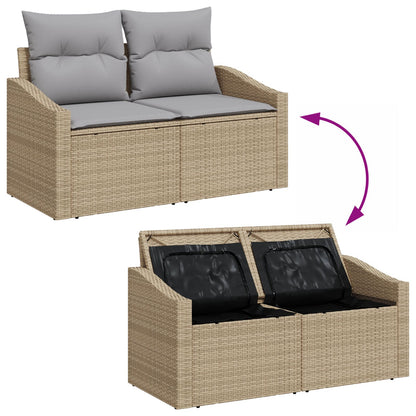 7-Delige Tuinbank Set Met Kussens Beige Poly Rattan Gegalvaniseerd Staal