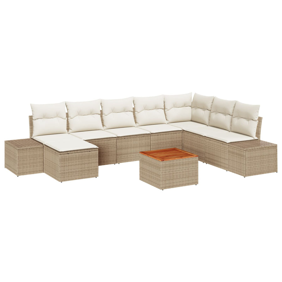 9-Delige Tuin Sofa Set Met Kussens Beige Poly Rattan Acacia