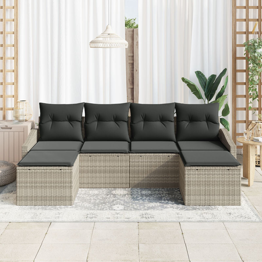 6-Delige Tuin Sofa Set Met Kussens Licht Grijs Poly Rattan
