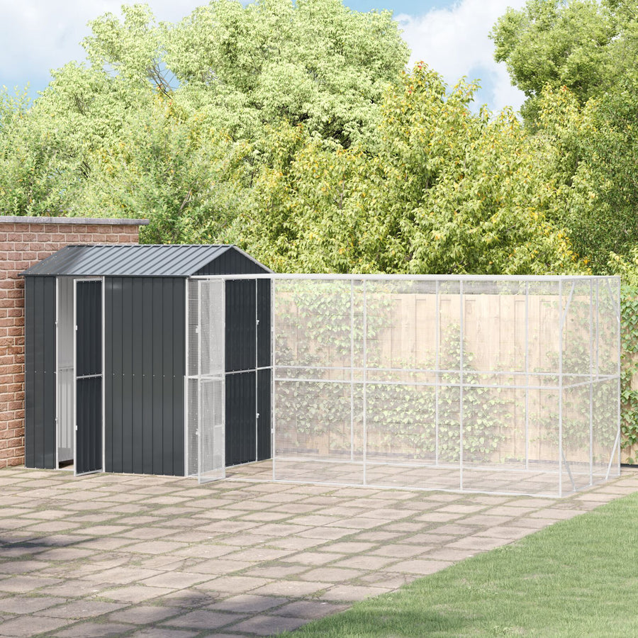 Vogelvolière Met Uitschuifmodule Anthraciet Staal 210 x 619 x 247 cm