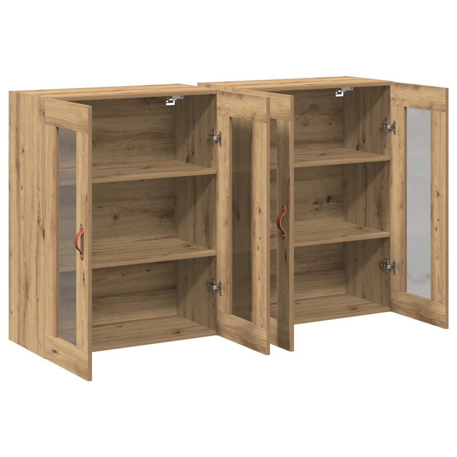 Wandkast Set Van 2 Artisan Eiken Massief Eikenhout