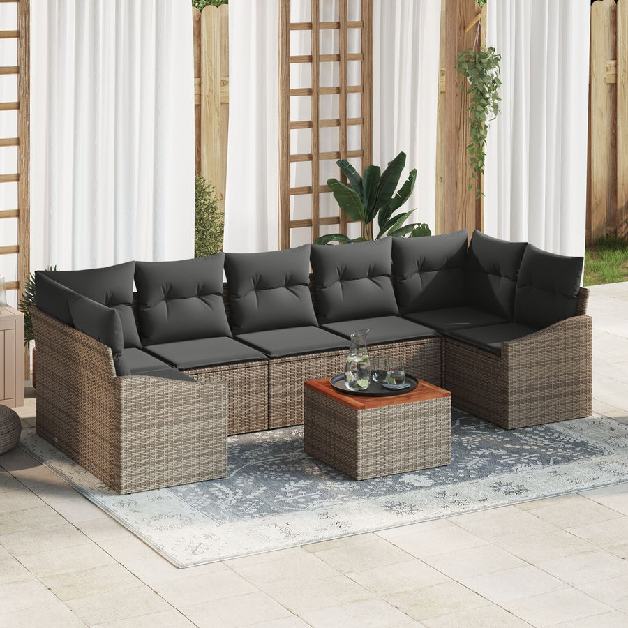 8 Delige Tuin Sofa Set Met Kussens Grijze Poly Rattan Acacia