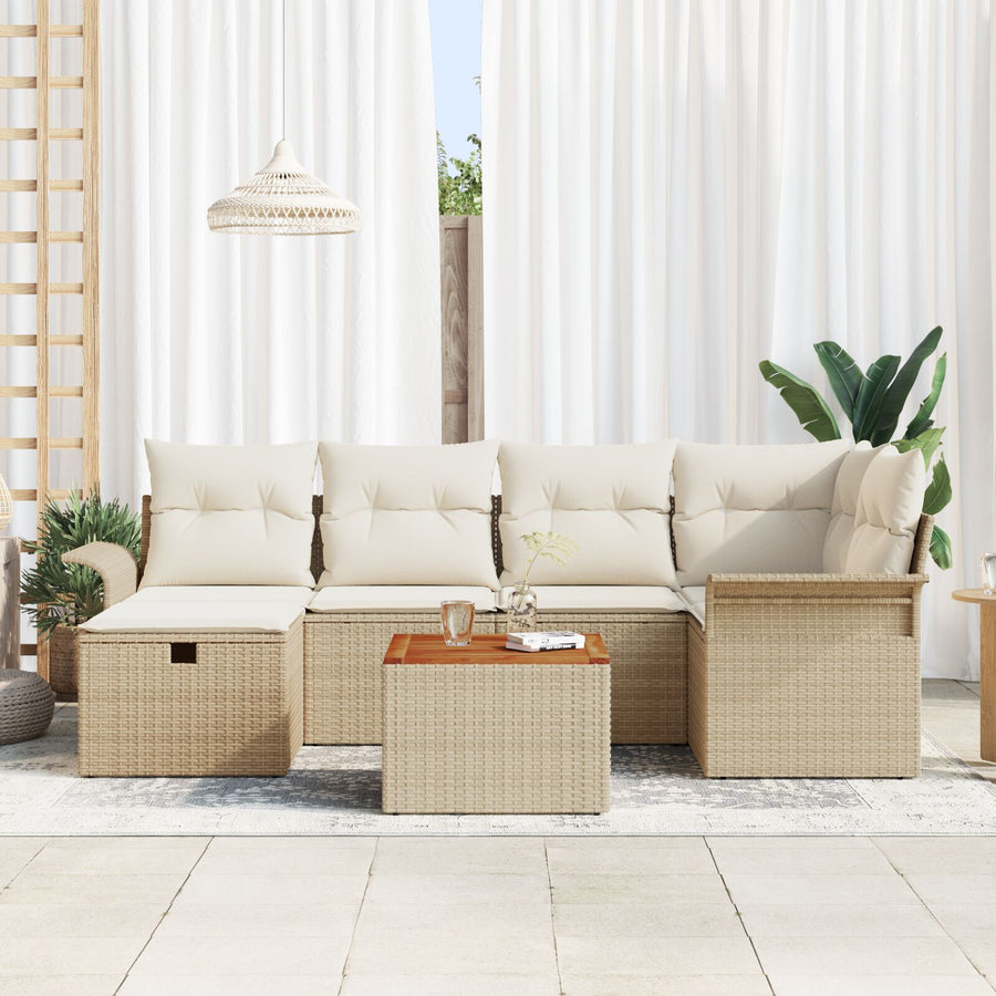 7-Delige Tuinsalonset Met Kussens Beige Poly Rattan