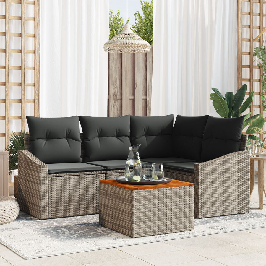 5-Delige Tuin Bank Set Met Kussens Grijs Poly Rattan Acacia