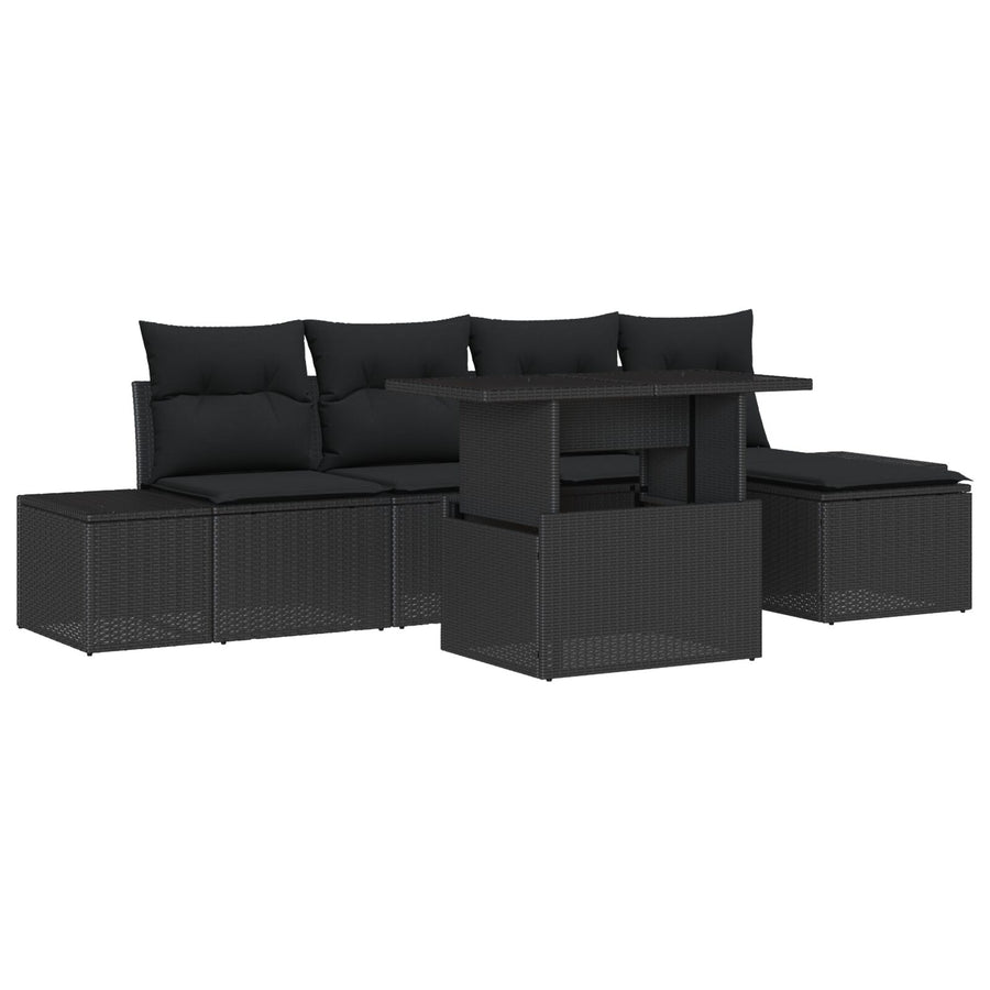 6 Delige Tuin Sofa Set Met Kussens Zwarte Poly Rattan