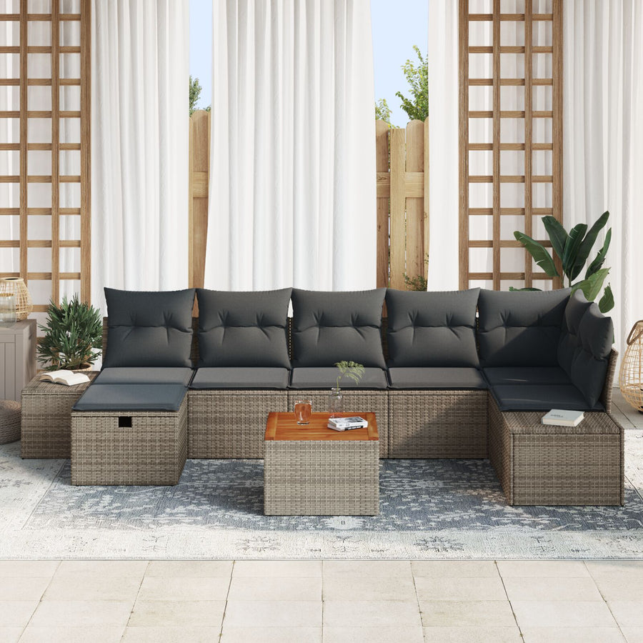 8-Delige Tuin Sofaset Met Kussens Grijs Poly Rattan Wit