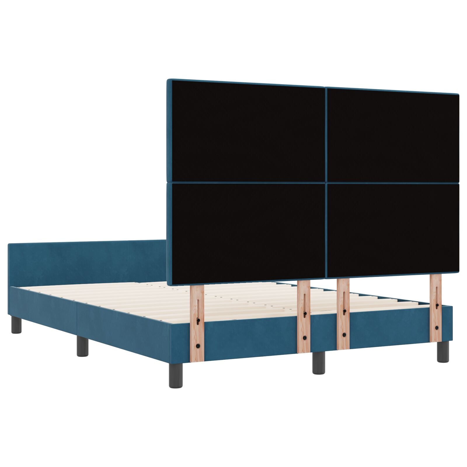 Bedframe Donkerblauw 140X200 Cm Fluweel Crème