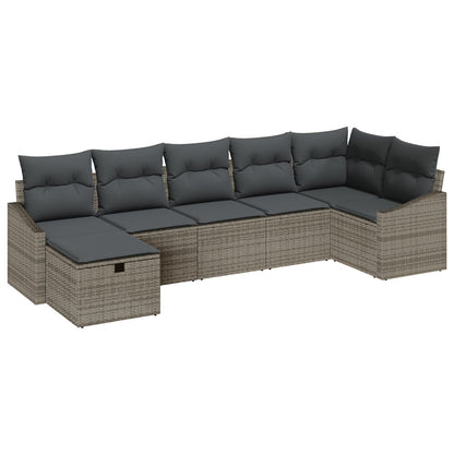 7-Delige Tuin Sofa Set Met Kussens Grijs Poly Rattan