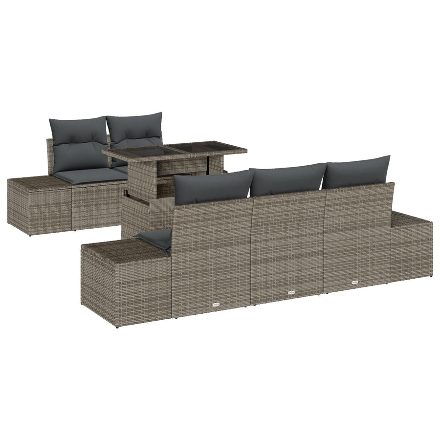 Tuin Sofa Set Set Van 6 Grijs Rattan, Polyestervezel, Staal