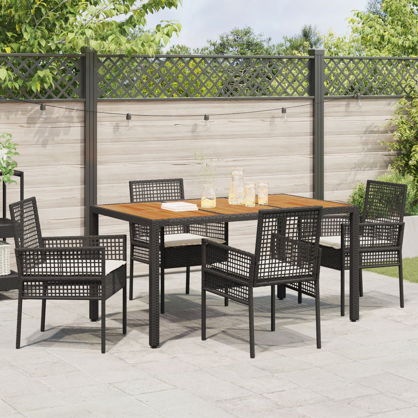 5-Delige Tuindining Set Met Kussens Zwart Poly Rattan