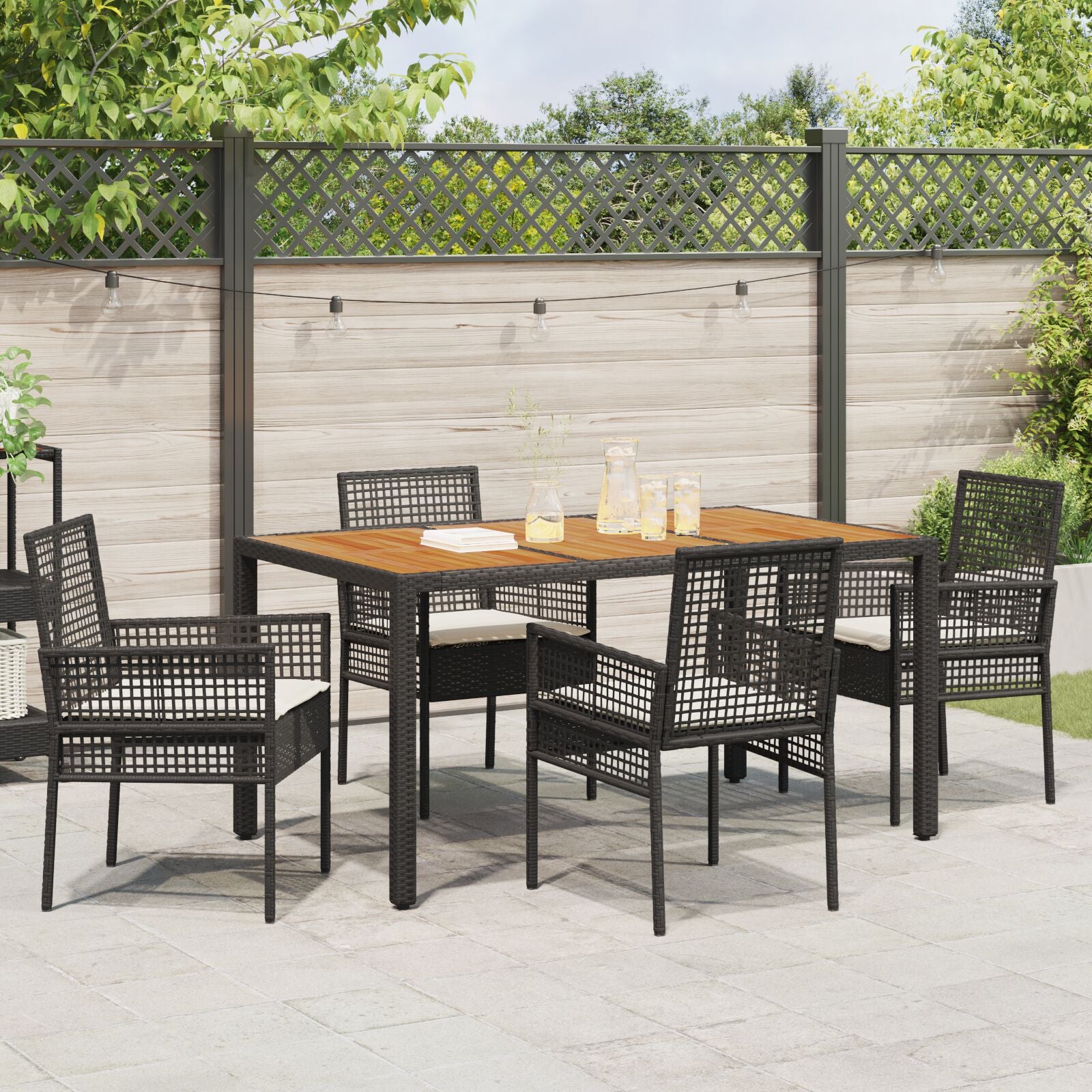 5-Delige Tuindining Set Met Kussens Zwart Poly Rattan