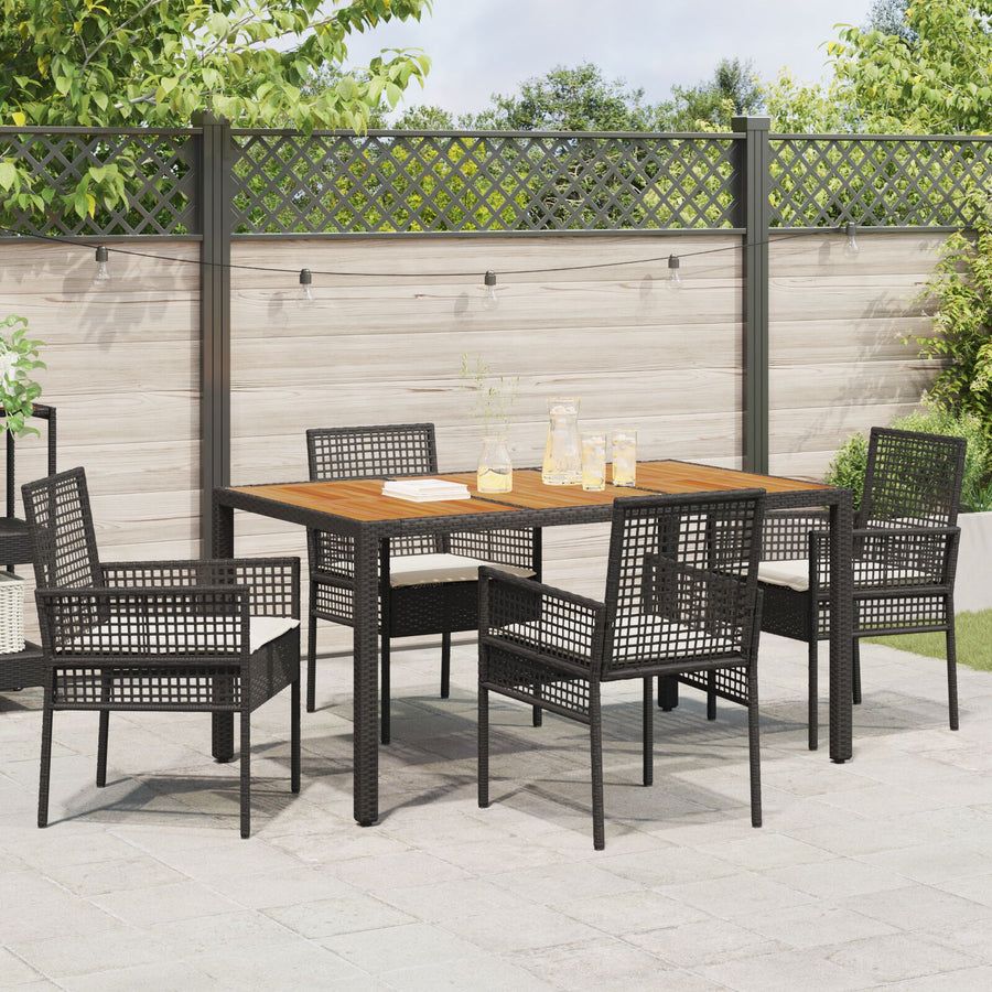 5-Delige Tuindining Set Met Kussens Zwart Poly Rattan
