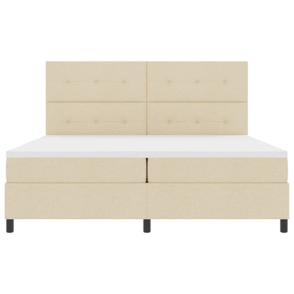Boxspring Bed Met Matras Stof Crème 200 x 200 cm Knopen gestoffeerd