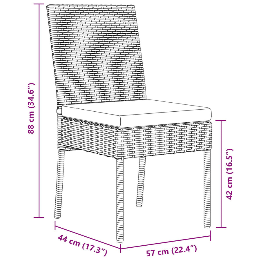 5 Delige Tuin Eetset Zwart Poly Rattan