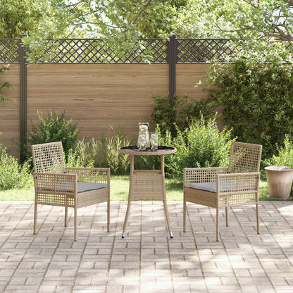 Tuin Eetset Set Van 3 Beige Wicker, Glas Duurzaam Tuin Eetset