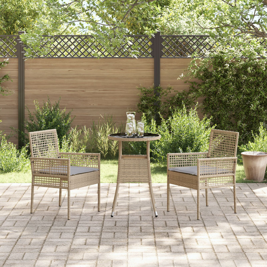 Tuin Eetset Set Van 3 Beige Wicker, Glas Duurzaam Tuin Eetset