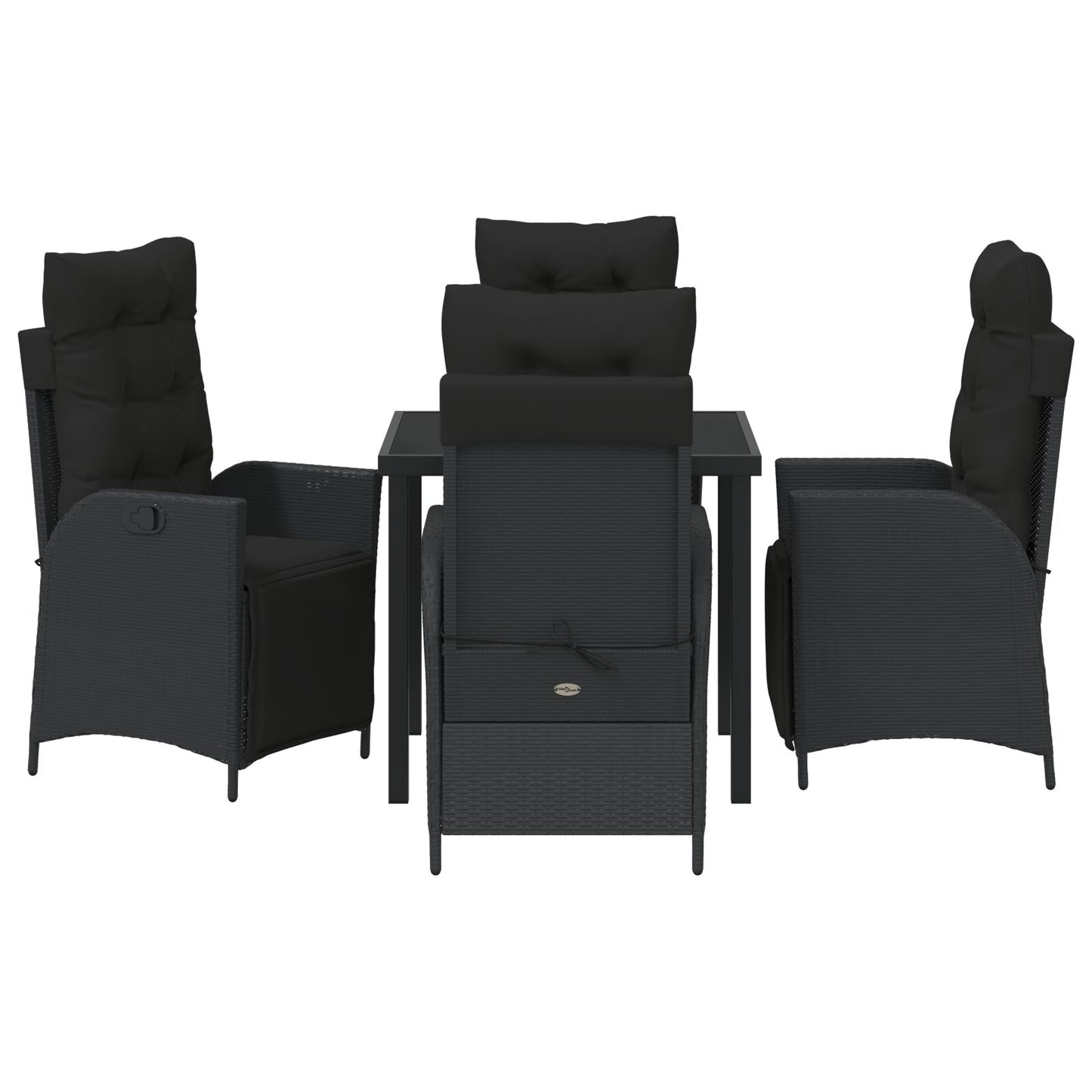 5-Delige Tuin Eettafelset Zwart Poly Rattan