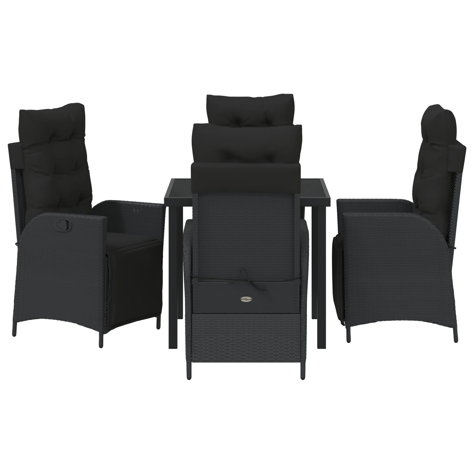 5-Delige Tuin Eettafelset Zwart Poly Rattan