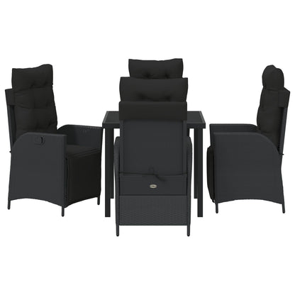 5-Delige Tuin Eettafelset Zwart Poly Rattan