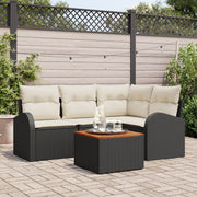 Garden sofa set with cushions 5 pcs Black poly rattan