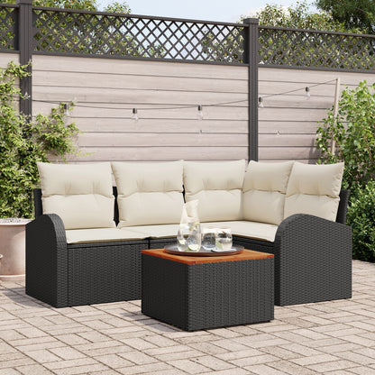 5 Delige Tuinbank Set Met Kussens Zwart Poly Rattan Acacia