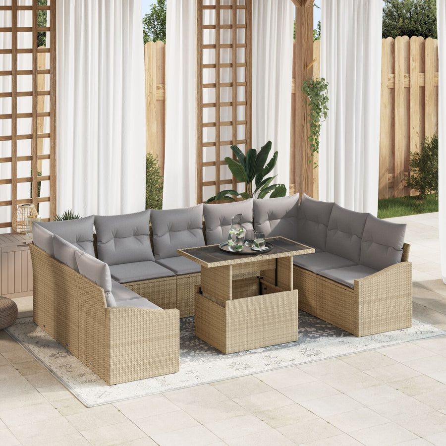 Tuin Sofa Set Set Van 10 Beige En Grijs Rattan En Stof