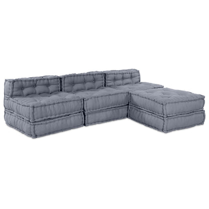 4-Zits Modulaire Pouf Bank Convertible Stoffering Grijs 70 x 70 x 54 cm Lounge + 3x middelste