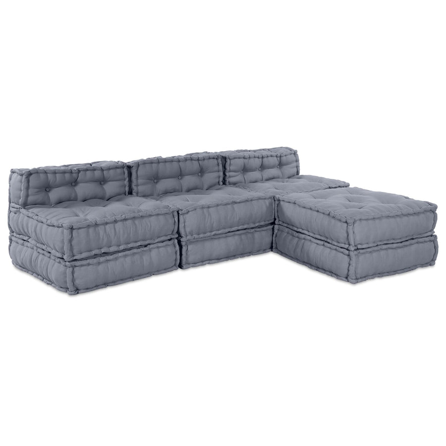 4-Zits Modulaire Pouf Bank Convertible Stoffering Grijs 70 x 70 x 54 cm Lounge + 3x middelste