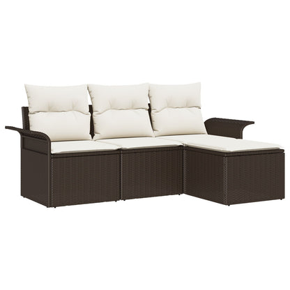 4-Delige Tuin Sofa Set Met Kussens Bruin Poly Rattan