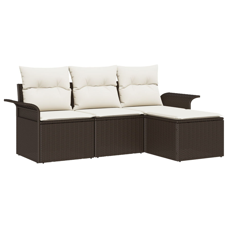 4-Delige Tuin Sofa Set Met Kussens Bruin Poly Rattan