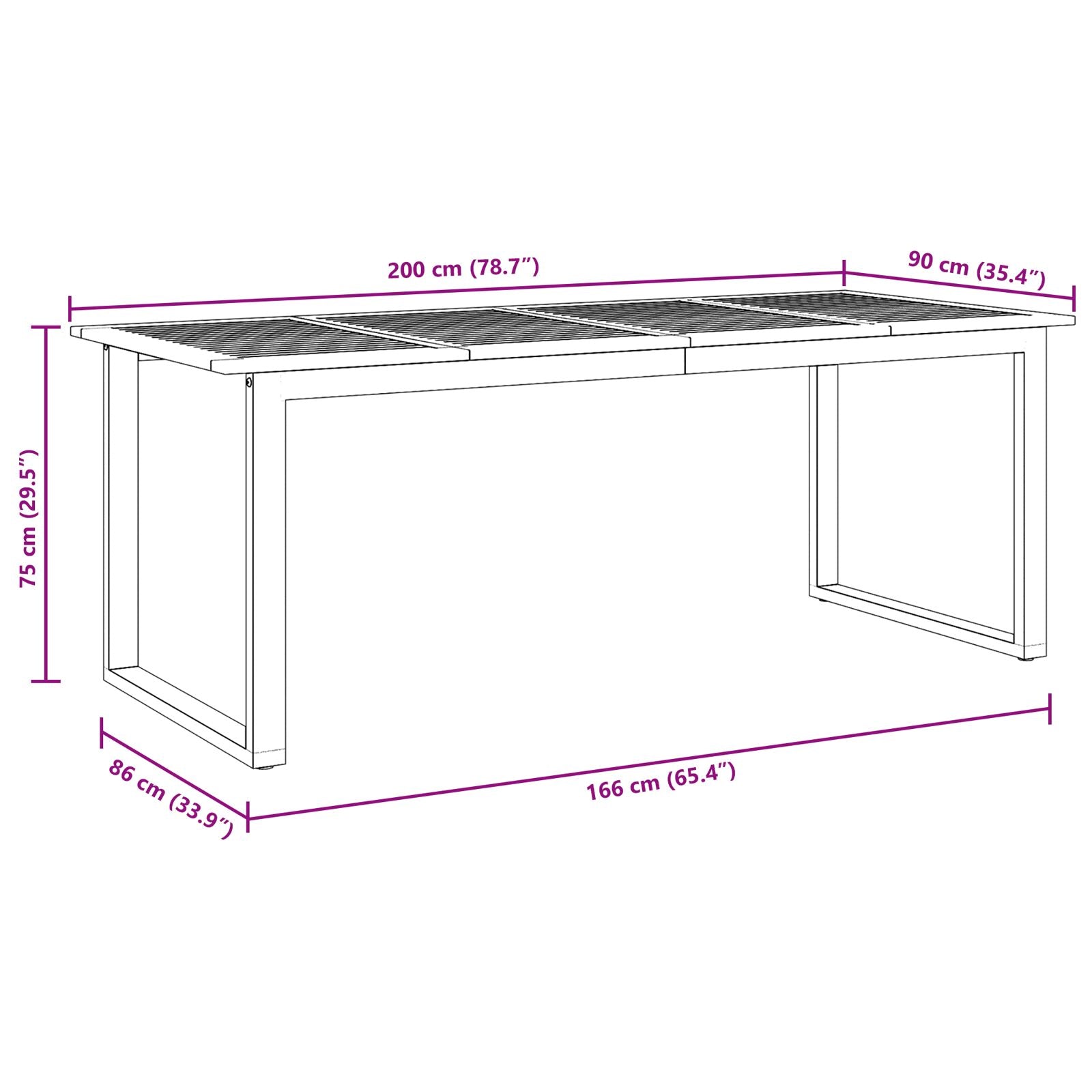 Tuin Eettafel Staal En Massief Acaciahout 200 x 90 x 75 cm Overhangend topontwerp