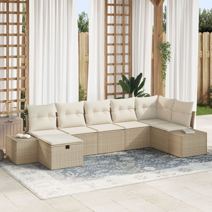 7-Delige Tuin Sofa Set Met Kussens Beige Poly Rattan Wit