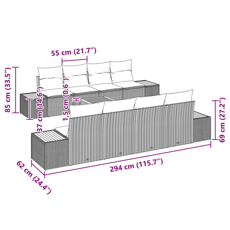 9-Delige Tuin Sofa Set Met Kussens Beige Poly Rattan Acacia