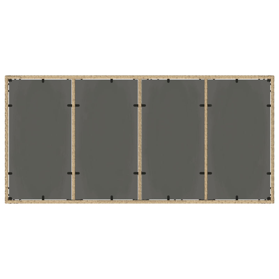 Set Van 4 Beige Poly Rattan, Gehard Glas, Gepoedercoat Staal