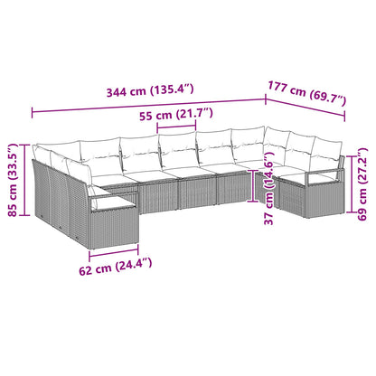 10-Delige Tuinset Met Kussens Zwart Poly Rattan,  2-Zits Tuinbank Met Kussens Zwart Poly Rattan
