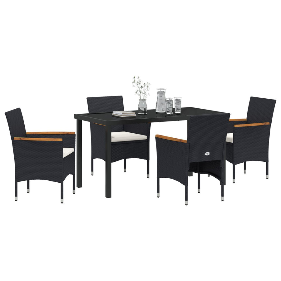 5 Delige Tuin Eettafelset Zwart Poly Rattan