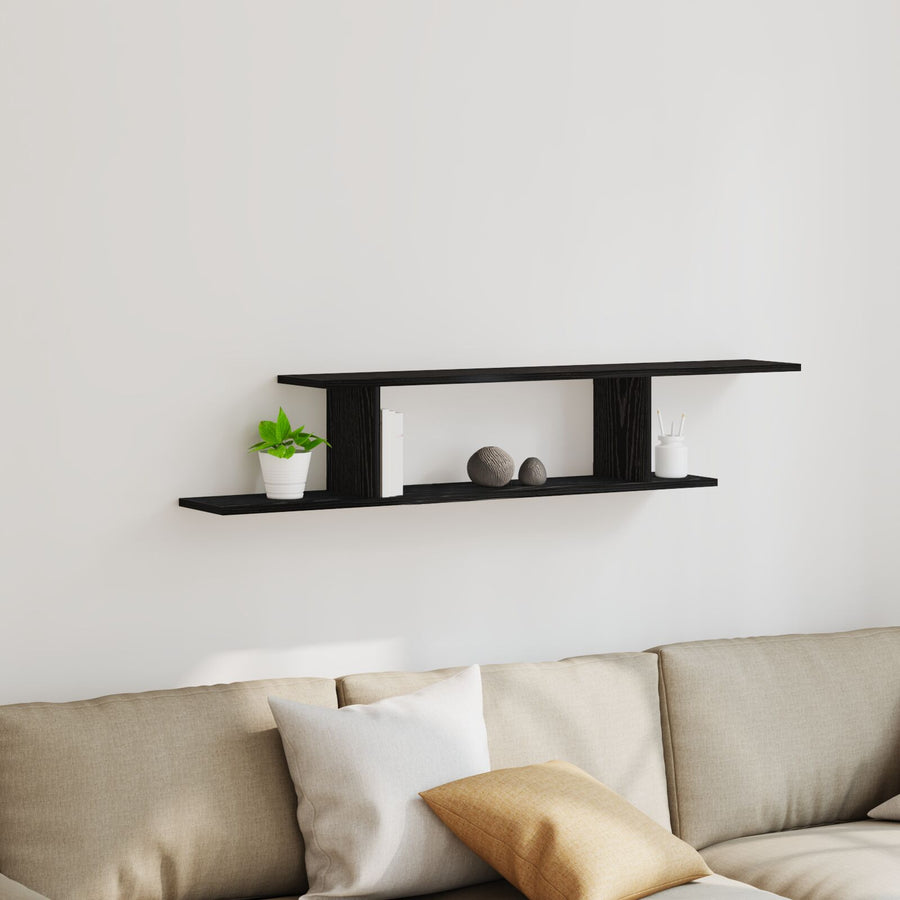 Wandplank Voor Tv Zwart Eiken 125X18X23 Cm Bewerkt Hout